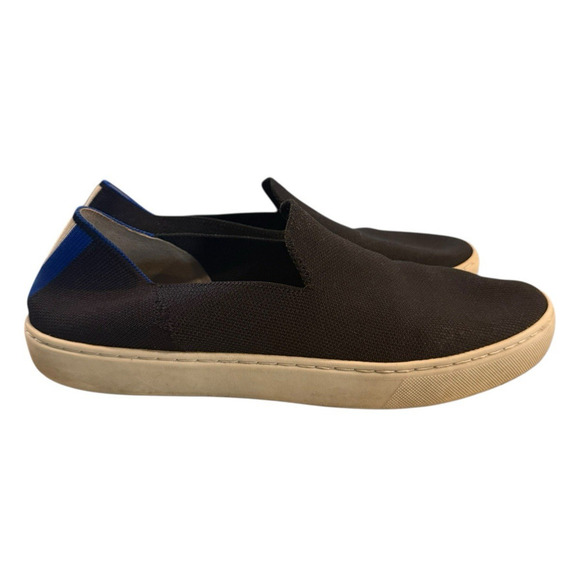 Rothy’s Shoes - Rothy’s Black Knit Slip On Sneakers Womens Size 10 Blue Stripe Casual Shoes
